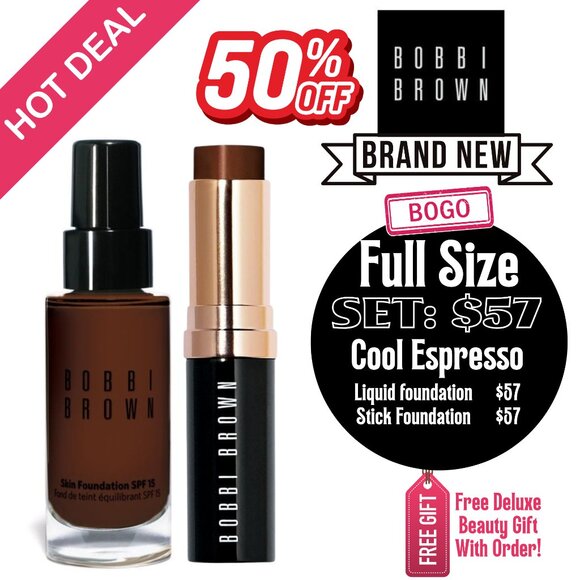 Bobbi Brown EspressoSkin Liquid & Stick Foundation Set NEW $120 MSRP -  50% OFF - Picture 1 of 11